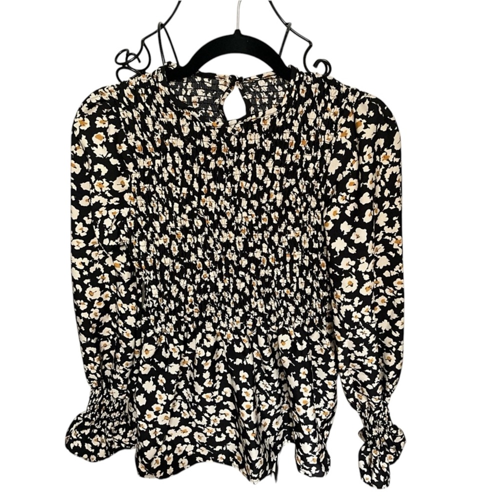 🌼 NWOT Lapentry | Black & Yellow Floral Peplum Top - Women Size Medium